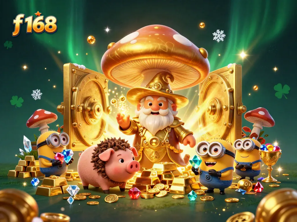 Experience thrilling gaming adventures with f 168 amidst a vibrant pile of gold and gems.