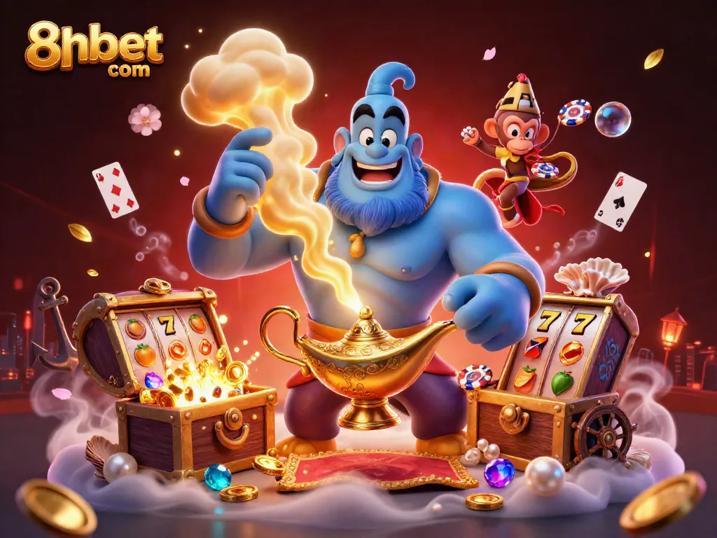 Engage with 8xbet com and experience exciting slots action with vibrant characters in a dynamic casino scene.